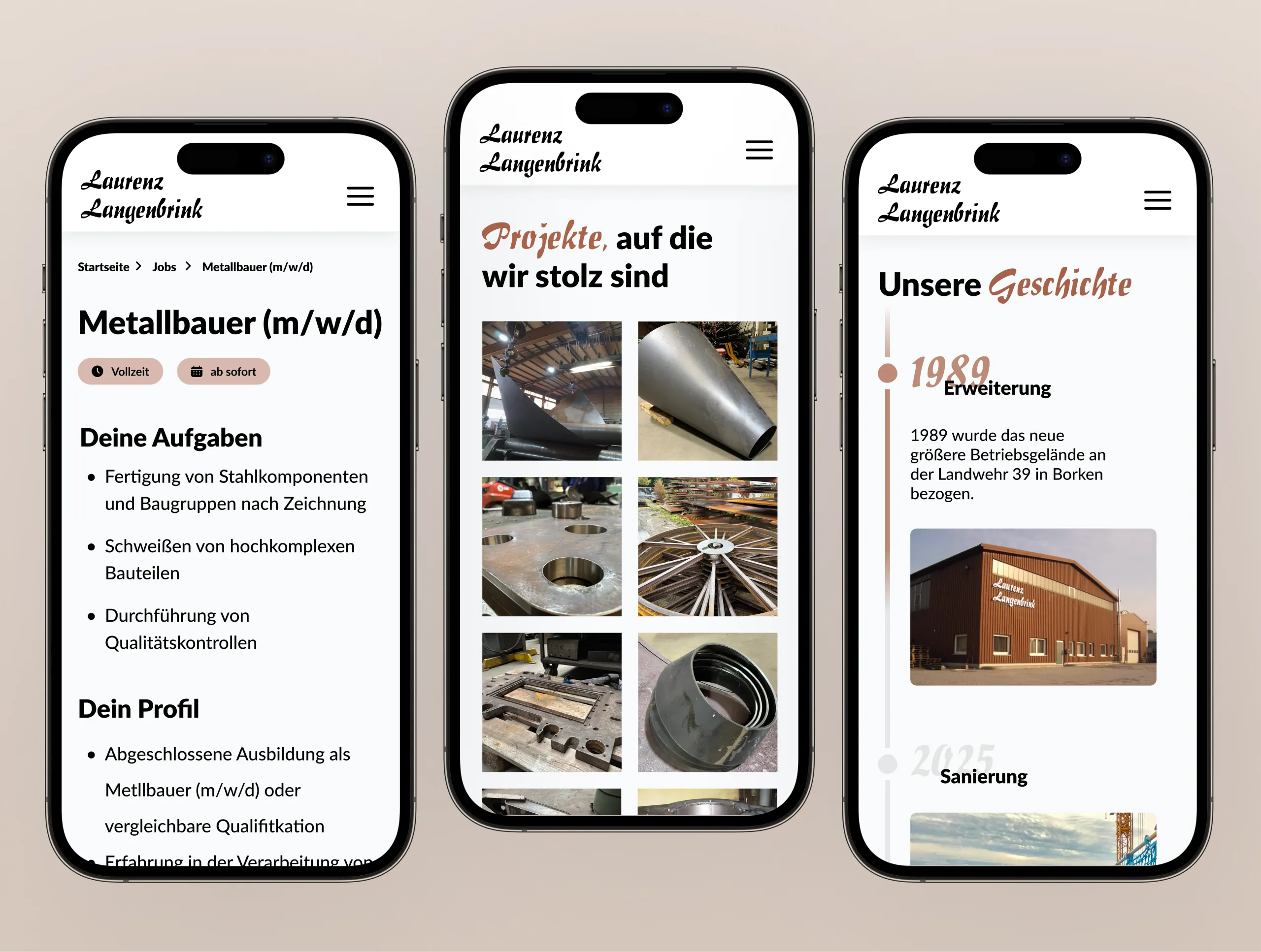 Langenbrink - Jobseite, Projektseite, Über uns Seite mobil